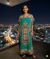 Maxi Short Sleeve Crew Neck Damask Print African Kaftan Dress
