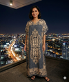 Maxi Short Sleeve Crew Neck Damask Print African Kaftan Dress
