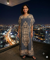 Maxi Short Sleeve Crew Neck Damask Print African Kaftan Dress