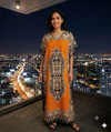 Maxi Short Sleeve Crew Neck Damask Print African Kaftan Dress