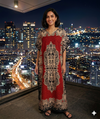 Maxi Short Sleeve Crew Neck Damask Print African Kaftan Dress