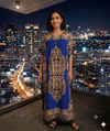 Maxi Short Sleeve Crew Neck Damask Print African Kaftan Dress
