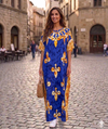 Maxi Short Sleeve Crew Neck Medieval Sword Design Kaftan Dress