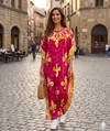 Maxi Short Sleeve Crew Neck Medieval Sword Design Kaftan Dress