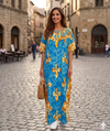 Maxi Short Sleeve Crew Neck Medieval Sword Design Kaftan Dress