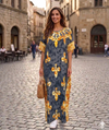 Maxi Short Sleeve Crew Neck Medieval Sword Design Kaftan Dress
