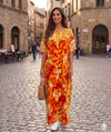 Maxi Short Sleeve Crew Neck Medieval Sword Design Kaftan Dress
