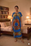 Maxi Short Sleeve Mandela Tie- Dye Print African Kaftan Dress