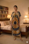 Maxi Short Sleeve Mandela Tie- Dye Print African Kaftan Dress