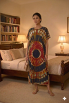 Maxi Short Sleeve Mandela Tie- Dye Print African Kaftan Dress