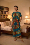 Maxi Short Sleeve Mandela Tie- Dye Print African Kaftan Dress
