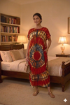 Maxi Short Sleeve Mandela Tie- Dye Print African Kaftan Dress