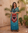 Maxi Short Sleeve Tie Dye Heart V- Neck African Kaftan