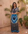 Maxi Short Sleeve Tie Dye Heart V- Neck African Kaftan
