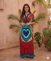Maxi Short Sleeve Tie Dye Heart V- Neck African Kaftan