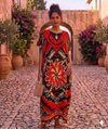 Maxi Round Neck Short Sleeve Boho Floral Medallion Kaftan Dress
