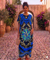 Maxi Round Neck Short Sleeve Boho Floral Medallion Kaftan Dress