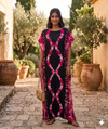 Maxi Round Neck Short Sleeve Boho Diamond Tie-Dye Kaftan Dress