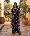 Maxi Round Neck Short Sleeve Boho Diamond Tie-Dye Kaftan Dress