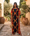Maxi Round Neck Short Sleeve Boho Diamond Tie-Dye Kaftan Dress