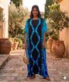 Maxi Round Neck Short Sleeve Boho Diamond Tie-Dye Kaftan Dress