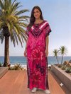 Maxi Round Neck Short Sleeve Boho Rose Design Kaftan Dress