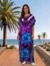 Maxi Round Neck Short Sleeve Boho Rose Design Kaftan Dress