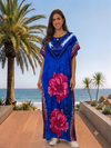 Maxi Round Neck Short Sleeve Boho Rose Design Kaftan Dress