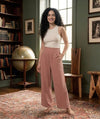 Women's High Waisted Belt Ruffle Flared Trousers With Pockets