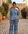 Round Neck Side Slit Floral Print Long Sleeve Shirt & Flared Trousers Co-ord Set