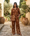 Floral Paisley Design Collar Long Sleeve Shirt & Flared Trousers Co-ord Set
