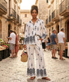 Daisy Print Collar Long Sleeve Shirt & Flared Trousers Co-ord Set