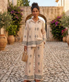 Flower Design Button Collar Shirt & Flared Trousers With Pockets Co-ord Set
