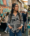 Women's Geometric Maze Print Buttoned Collar Shirt