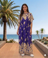 Maxi Short Sleeve Crew Neck Feather Print African Kaftan