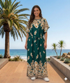 Maxi Short Sleeve Crew Neck Feather Print African Kaftan