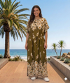 Maxi Short Sleeve Crew Neck Feather Print African Kaftan