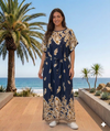 Maxi Short Sleeve Crew Neck Feather Print African Kaftan