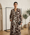 Women's Long Sleeve Abstract Maze Print Loose Fit Dress