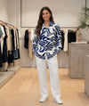 Women's Abstract Tropical Leaf Print Collar Shirt