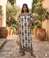 Maxi Round Neck Short Sleeve Paisley- Inspired Kaftan Dress