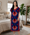 Women's V-Neck Kimono Sleeves Abstract Geometric Print Beach Cover Up Kaftan Midi Dress
