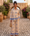 Flower Design Button Collar Shirt & Flared Trousers With Pockets Co-ord Set