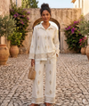 Flower Design Button Collar Shirt & Flared Trousers With Pockets Co-ord Set