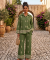 Flower Design Button Collar Shirt & Flared Trousers With Pockets Co-ord Set