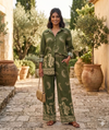 Floral Paisley Design Collar Long Sleeve Shirt & Flared Trousers Co-ord Set