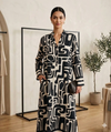 Women's Long Sleeve Abstract Maze Print Loose Fit Dress