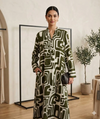 Women's Long Sleeve Abstract Maze Print Loose Fit Dress
