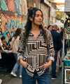 Women's Geometric Maze Print Buttoned Collar Shirt