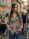 Women's Geometric Maze Print Buttoned Collar Shirt